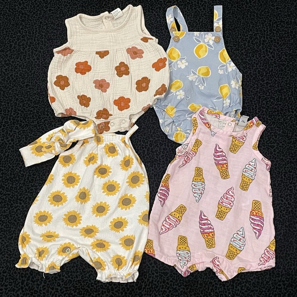 Baby Girls Outfits Bundle 3-6 Months One Piece Romper Bodysuits lot of 4